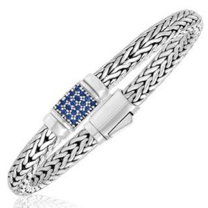 INCREDIBLE Weave Motif Bracelet with Blue Sapphire Accents in Sterling Silver